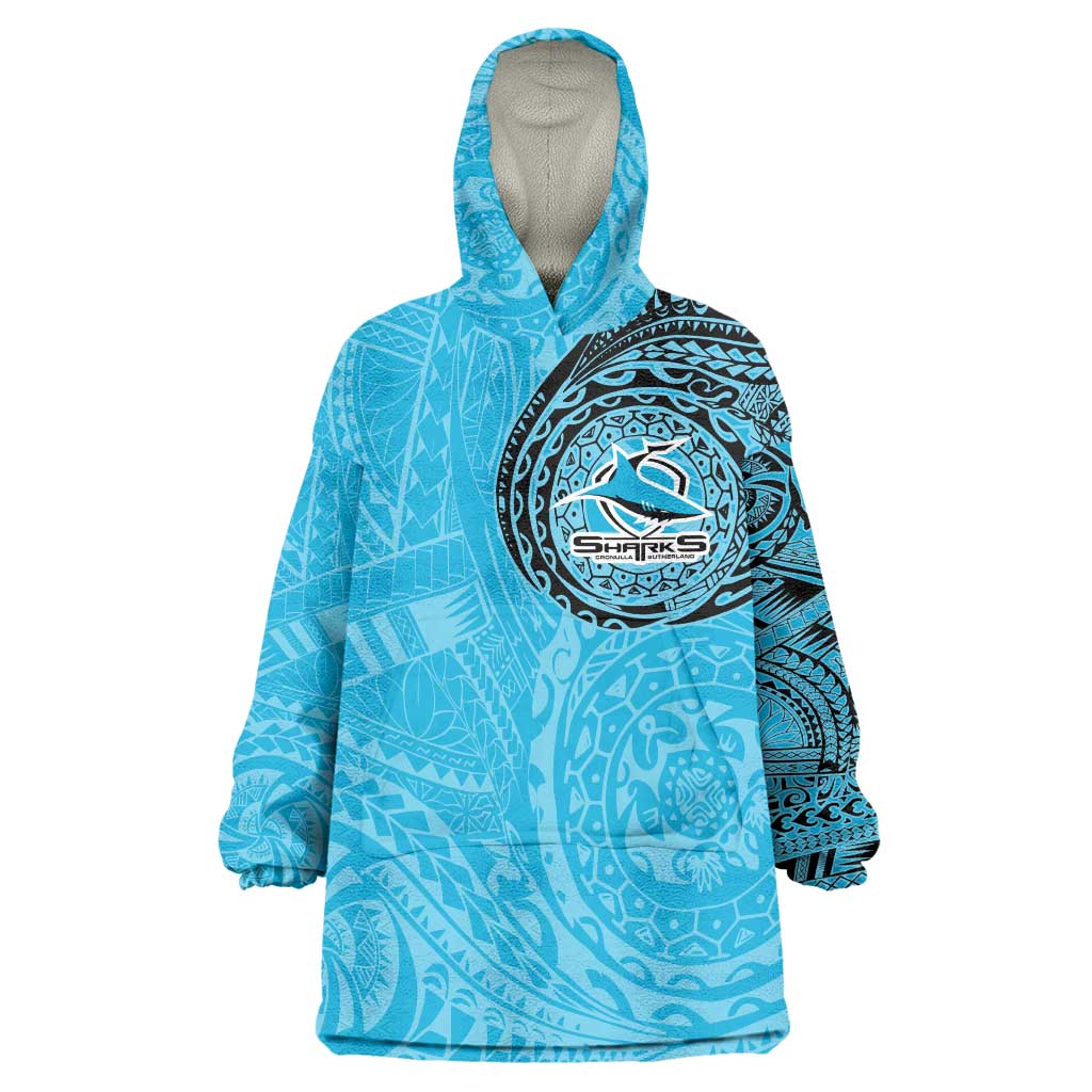 Personalized Cronulla Sutherland Sharks Wearable Blanket Hoodie Polynesian Tribal Chest and Sleeve Tattoo