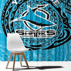 Personalized Cronulla Sutherland Sharks Window Curtain Polynesian Tribal Chest and Sleeve Tattoo