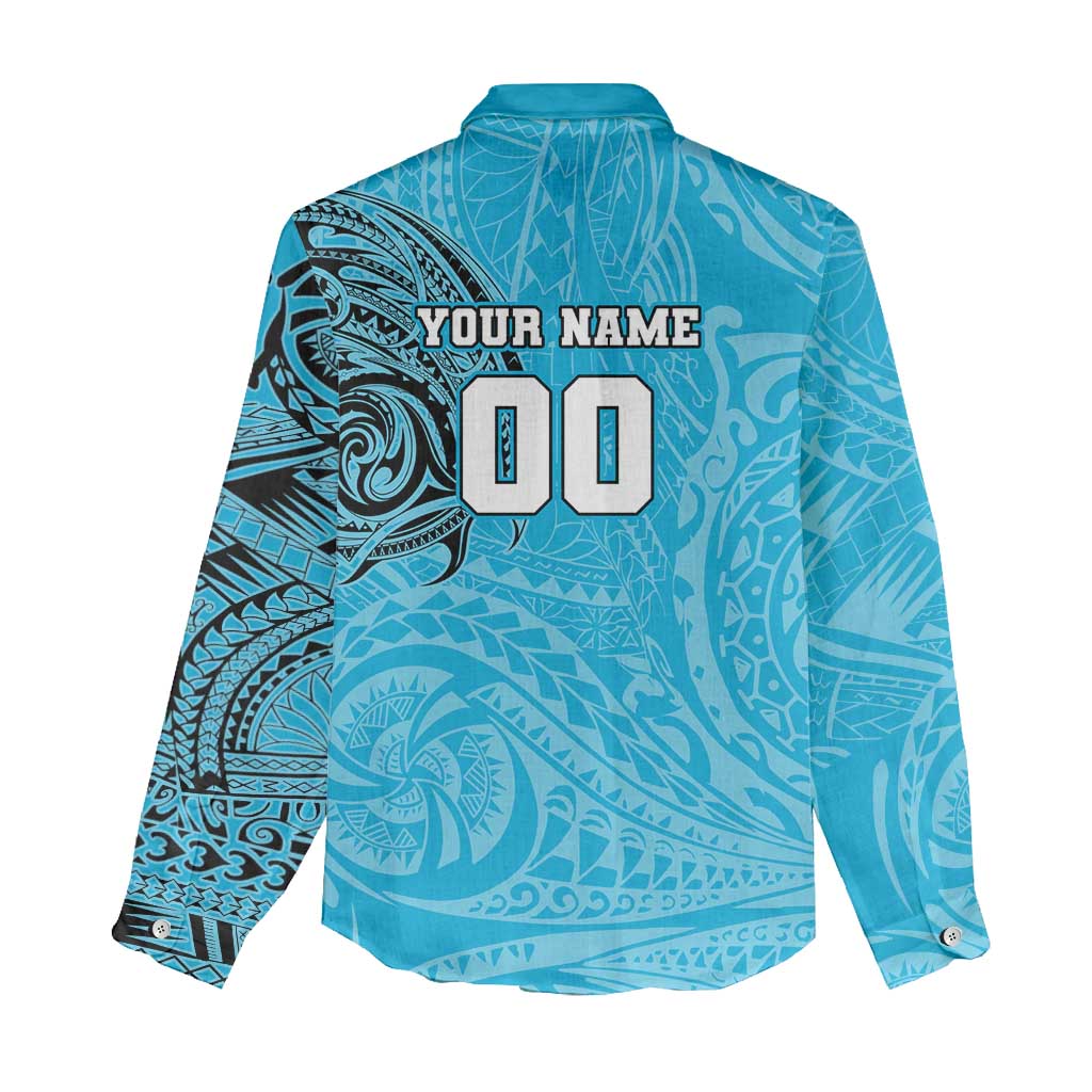 Personalized Cronulla Sutherland Sharks Women Casual Shirt Polynesian Tribal Chest and Sleeve Tattoo