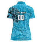 Personalized Cronulla Sutherland Sharks Women Polo Shirt Polynesian Tribal Chest and Sleeve Tattoo