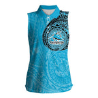 Personalized Cronulla Sutherland Sharks Women Sleeveless Polo Shirt Polynesian Tribal Chest and Sleeve Tattoo