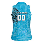 Personalized Cronulla Sutherland Sharks Women Sleeveless Polo Shirt Polynesian Tribal Chest and Sleeve Tattoo