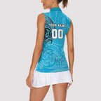 Personalized Cronulla Sutherland Sharks Women Sleeveless Polo Shirt Polynesian Tribal Chest and Sleeve Tattoo