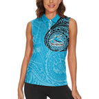 Personalized Cronulla Sutherland Sharks Women Sleeveless Polo Shirt Polynesian Tribal Chest and Sleeve Tattoo