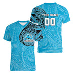 Personalized Cronulla Sutherland Sharks Women V-Neck T-Shirt Polynesian Tribal Chest and Sleeve Tattoo
