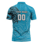 Personalized Cronulla Sutherland Sharks Zipper Polo Shirt Polynesian Tribal Chest and Sleeve Tattoo
