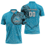 Personalized Cronulla Sutherland Sharks Zipper Polo Shirt Polynesian Tribal Chest and Sleeve Tattoo