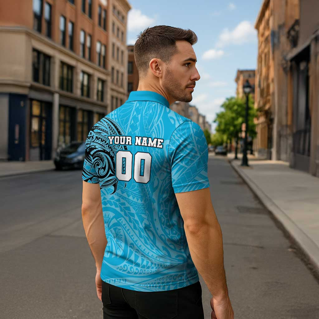 Personalized Cronulla Sutherland Sharks Zipper Polo Shirt Polynesian Tribal Chest and Sleeve Tattoo