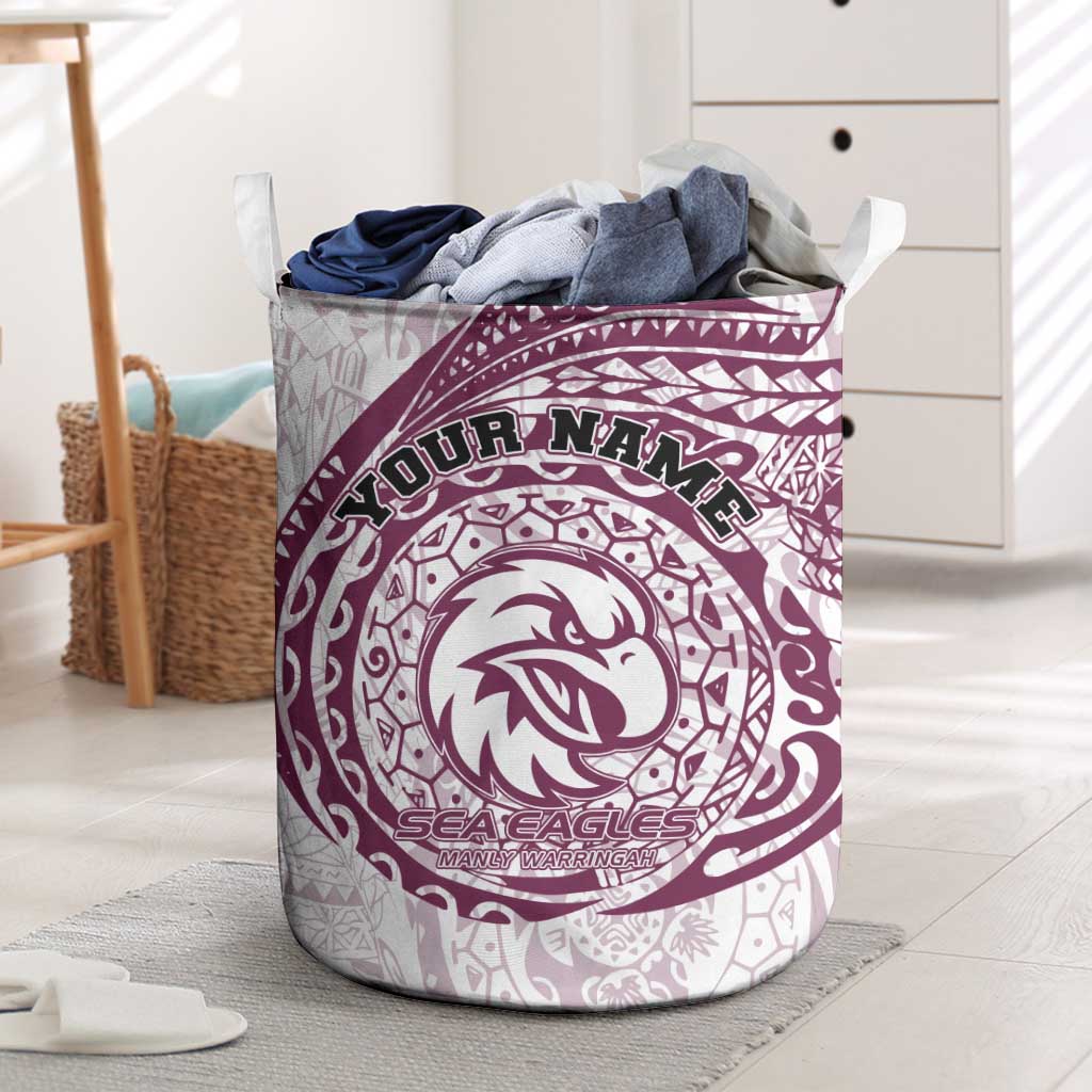 Personalized Manly Warringah Sea Eagles Laundry Basket Polynesian Tribal Chest and Sleeve Tattoo