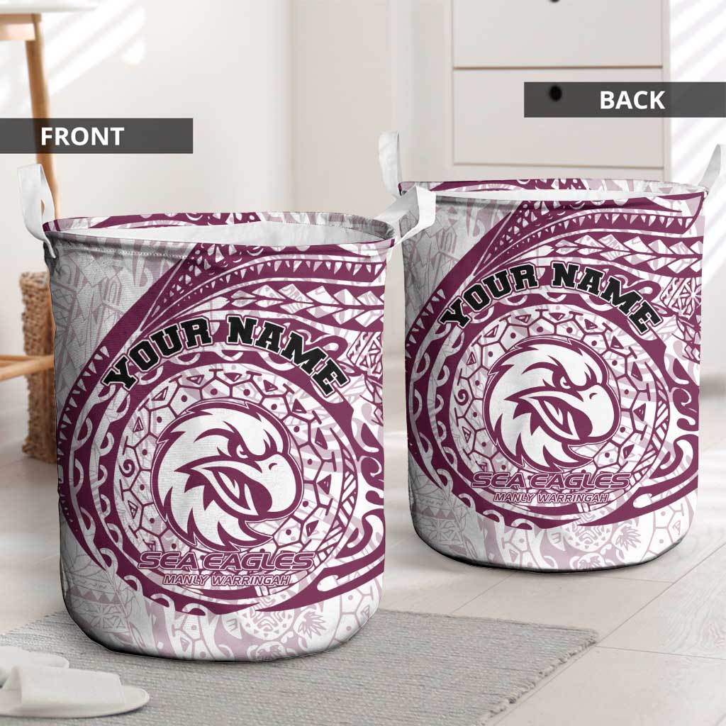 Personalized Manly Warringah Sea Eagles Laundry Basket Polynesian Tribal Chest and Sleeve Tattoo