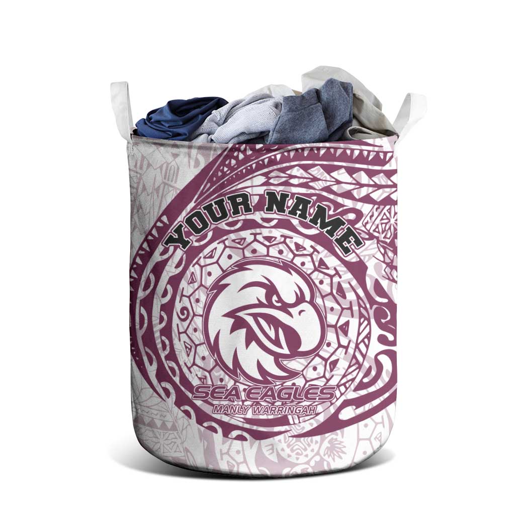Personalized Manly Warringah Sea Eagles Laundry Basket Polynesian Tribal Chest and Sleeve Tattoo