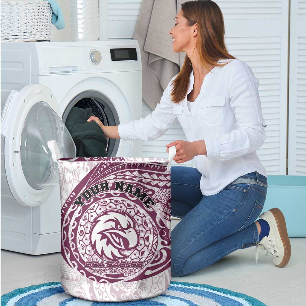 Personalized Manly Warringah Sea Eagles Laundry Basket Polynesian Tribal Chest and Sleeve Tattoo