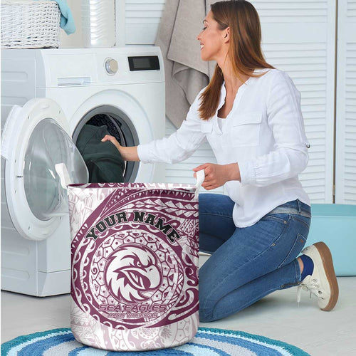 Personalized Manly Warringah Sea Eagles Laundry Basket Polynesian Tribal Chest and Sleeve Tattoo