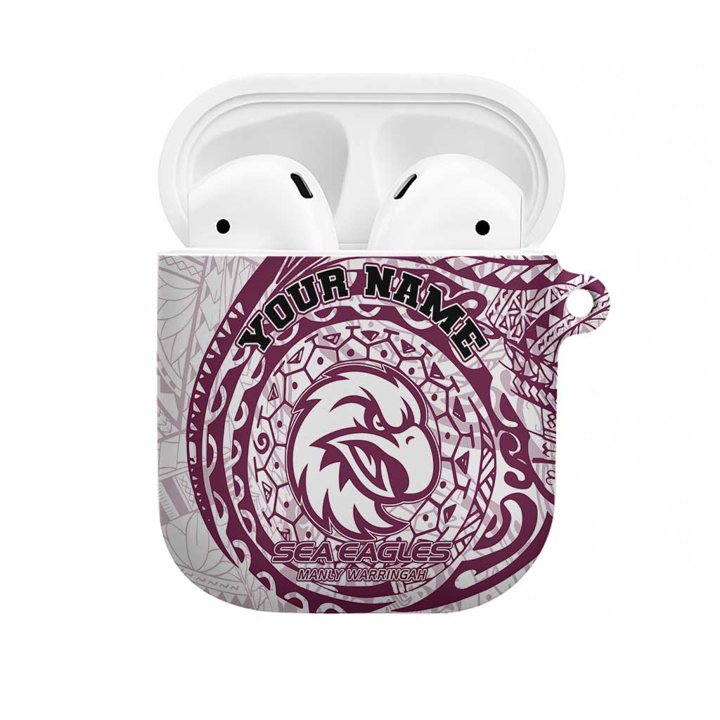 Personalized Manly Warringah Sea Eagles AirPods Case Polynesian Tribal Chest and Sleeve Tattoo