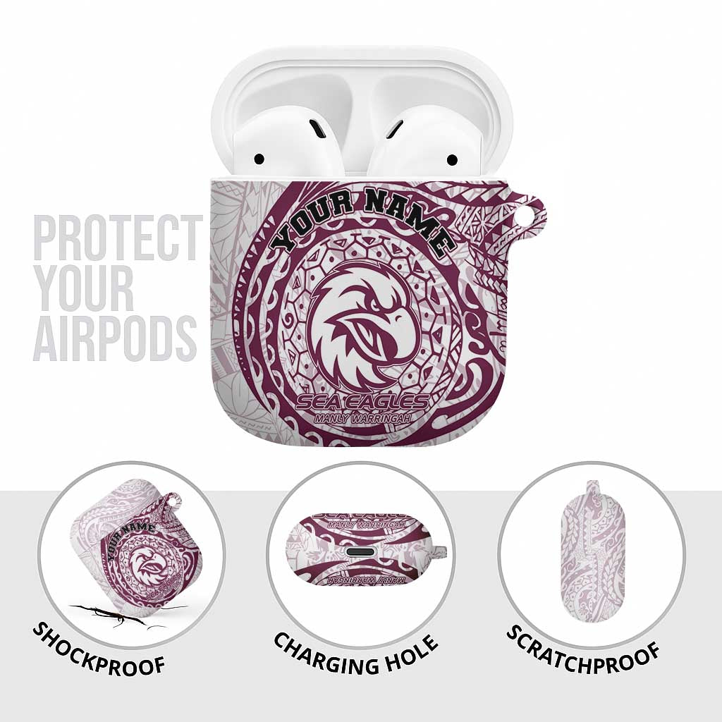 Personalized Manly Warringah Sea Eagles AirPods Case Polynesian Tribal Chest and Sleeve Tattoo