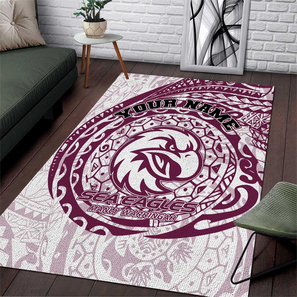Personalized Manly Warringah Sea Eagles Area Rug Polynesian Tribal Chest and Sleeve Tattoo