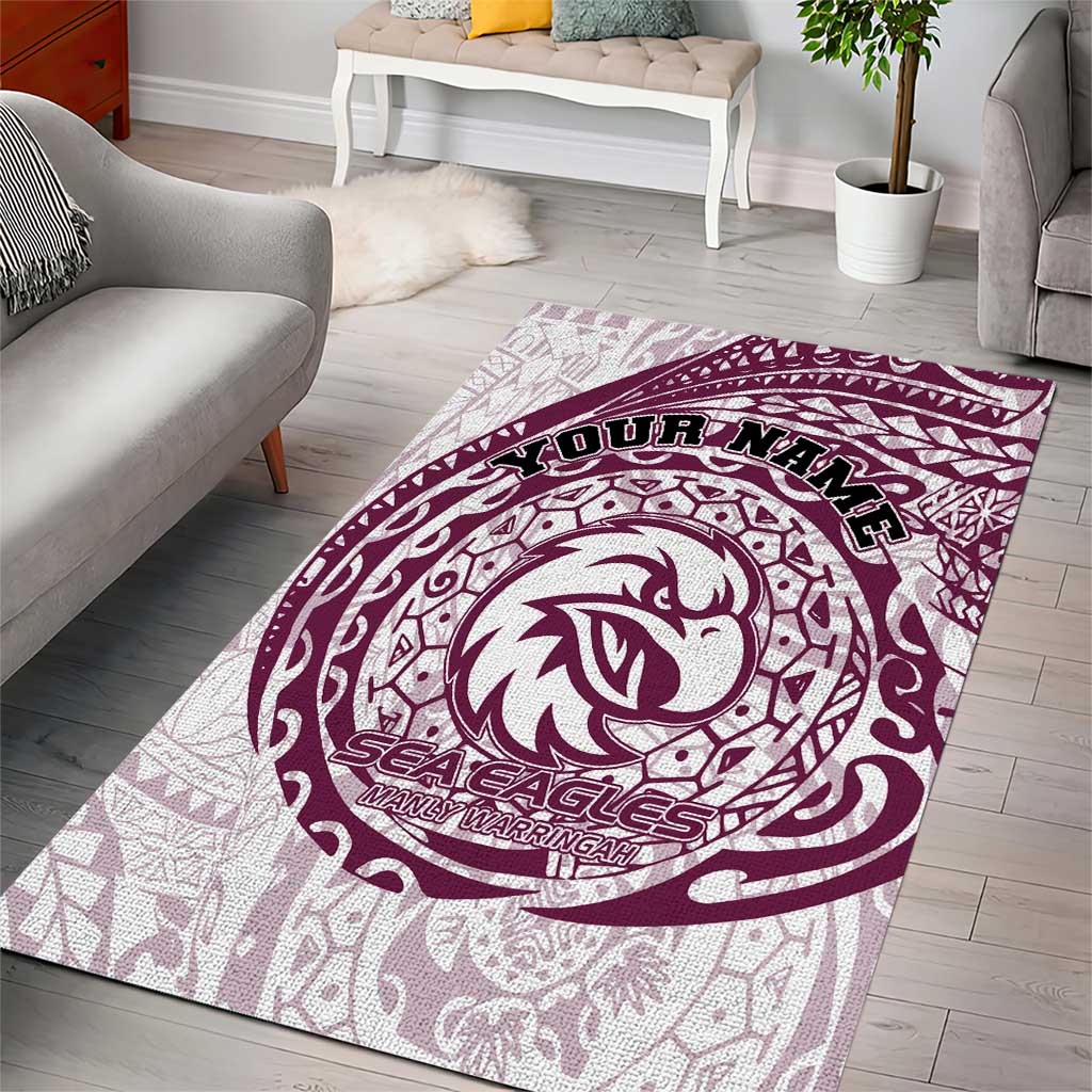 Personalized Manly Warringah Sea Eagles Area Rug Polynesian Tribal Chest and Sleeve Tattoo