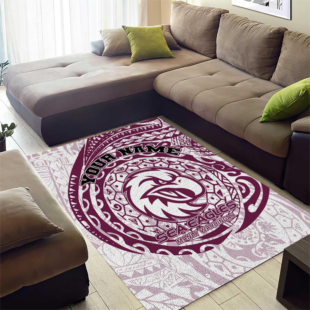 Personalized Manly Warringah Sea Eagles Area Rug Polynesian Tribal Chest and Sleeve Tattoo