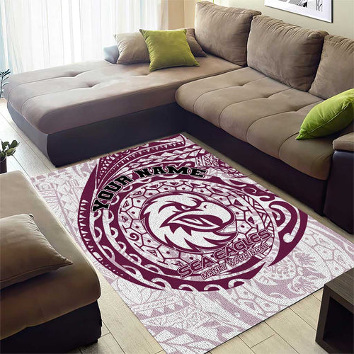 Personalized Manly Warringah Sea Eagles Area Rug Polynesian Tribal Chest and Sleeve Tattoo