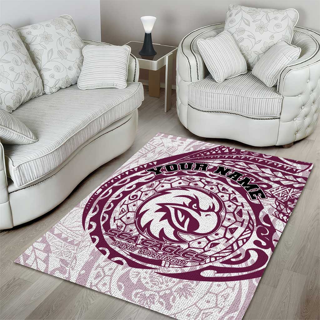 Personalized Manly Warringah Sea Eagles Area Rug Polynesian Tribal Chest and Sleeve Tattoo