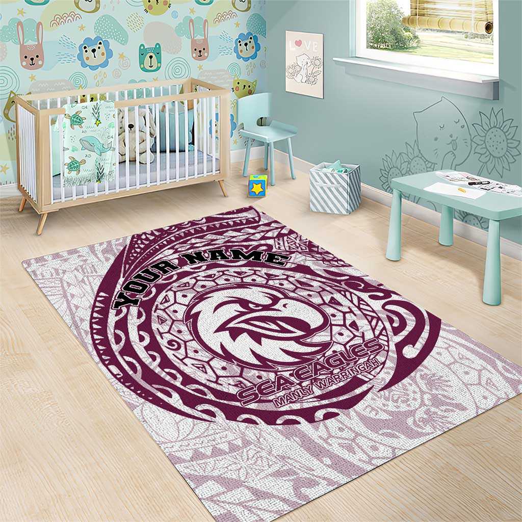Personalized Manly Warringah Sea Eagles Area Rug Polynesian Tribal Chest and Sleeve Tattoo