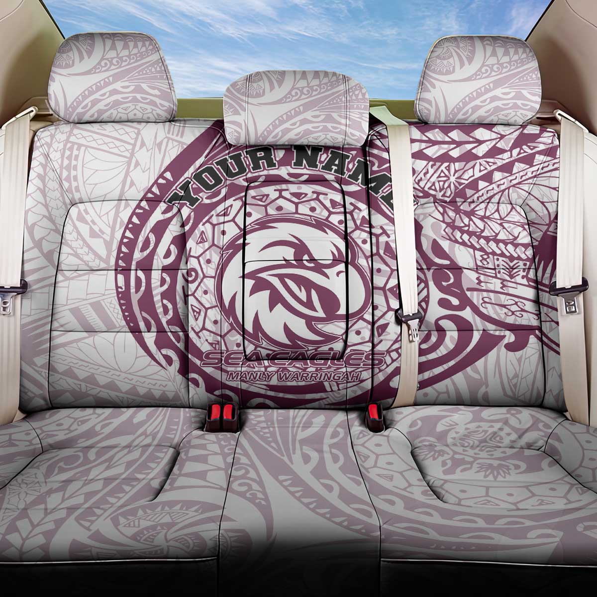 Personalized Manly Warringah Sea Eagles Back Car Seat Cover Polynesian Tribal Chest and Sleeve Tattoo