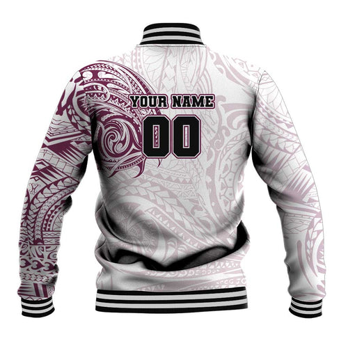 Personalized Manly Warringah Sea Eagles Baseball Jacket Polynesian Tribal Chest and Sleeve Tattoo