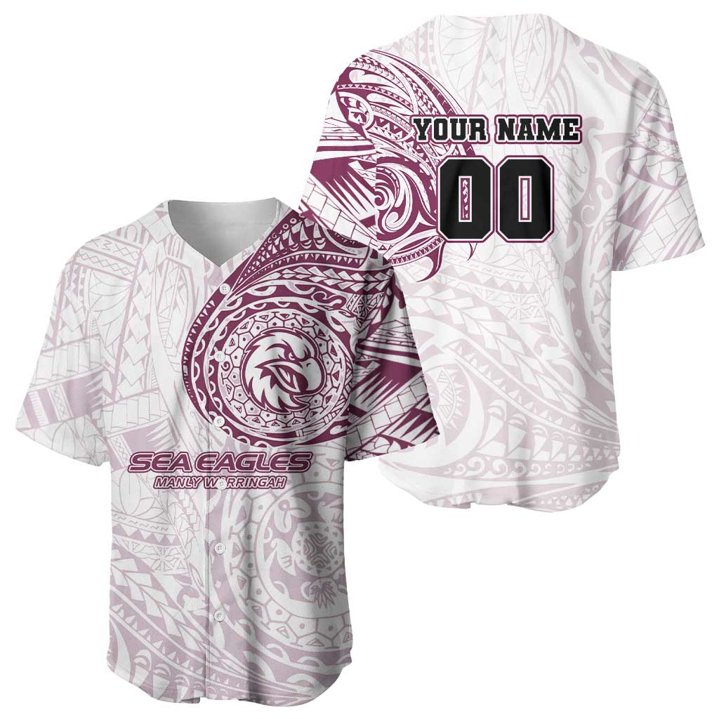 Personalized Manly Warringah Sea Eagles Baseball Jersey Polynesian Tribal Chest and Sleeve Tattoo