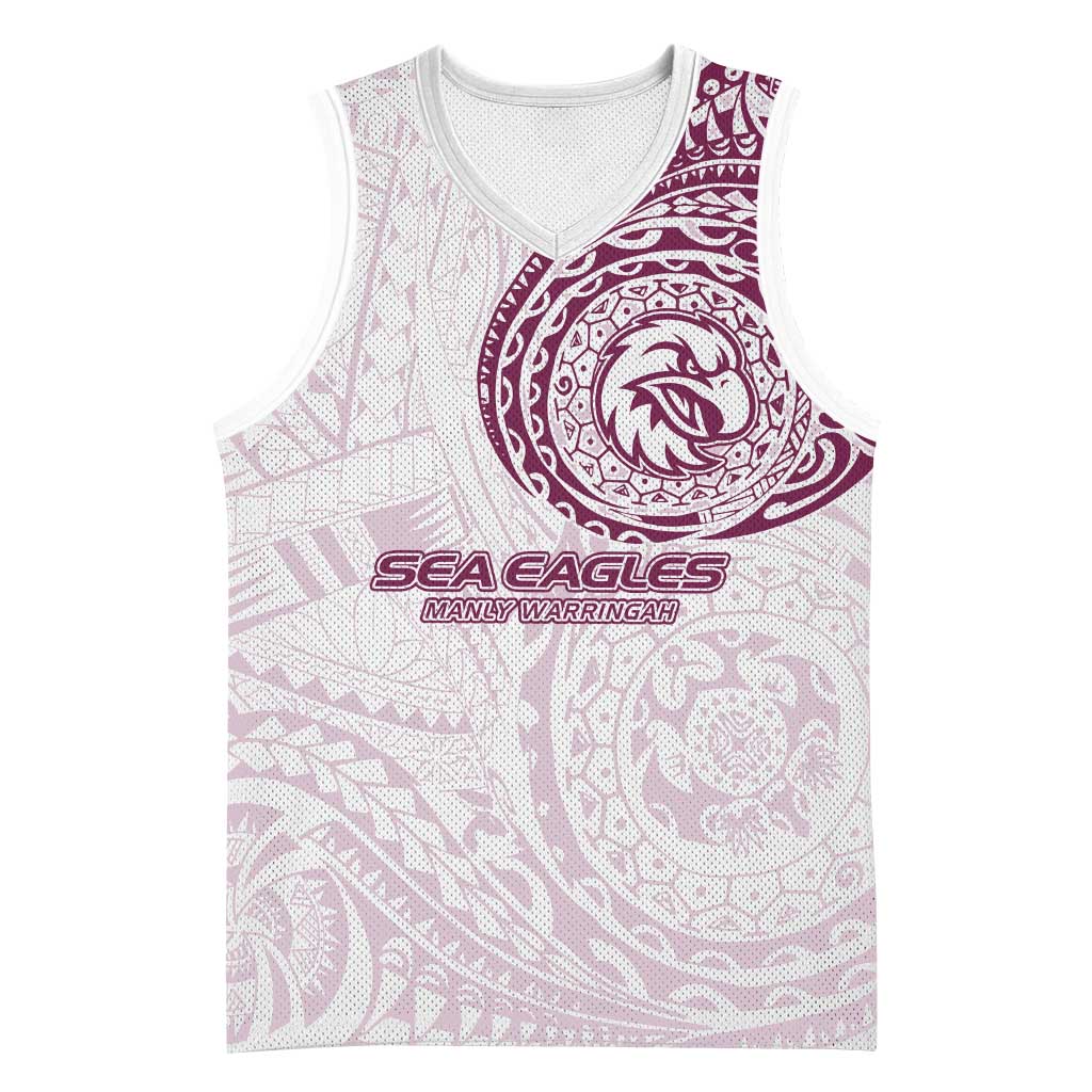 Personalized Manly Warringah Sea Eagles Basketball Jersey Polynesian Tribal Chest and Sleeve Tattoo