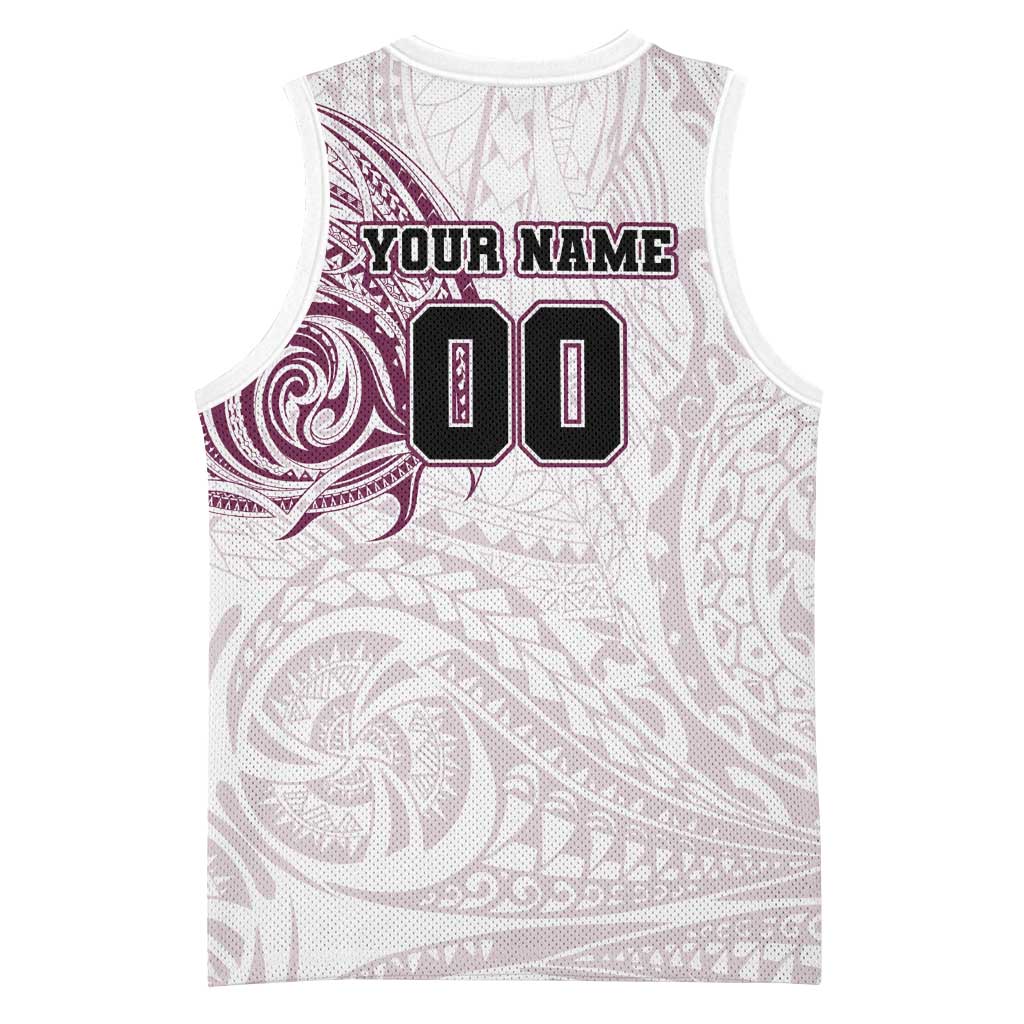 Personalized Manly Warringah Sea Eagles Basketball Jersey Polynesian Tribal Chest and Sleeve Tattoo