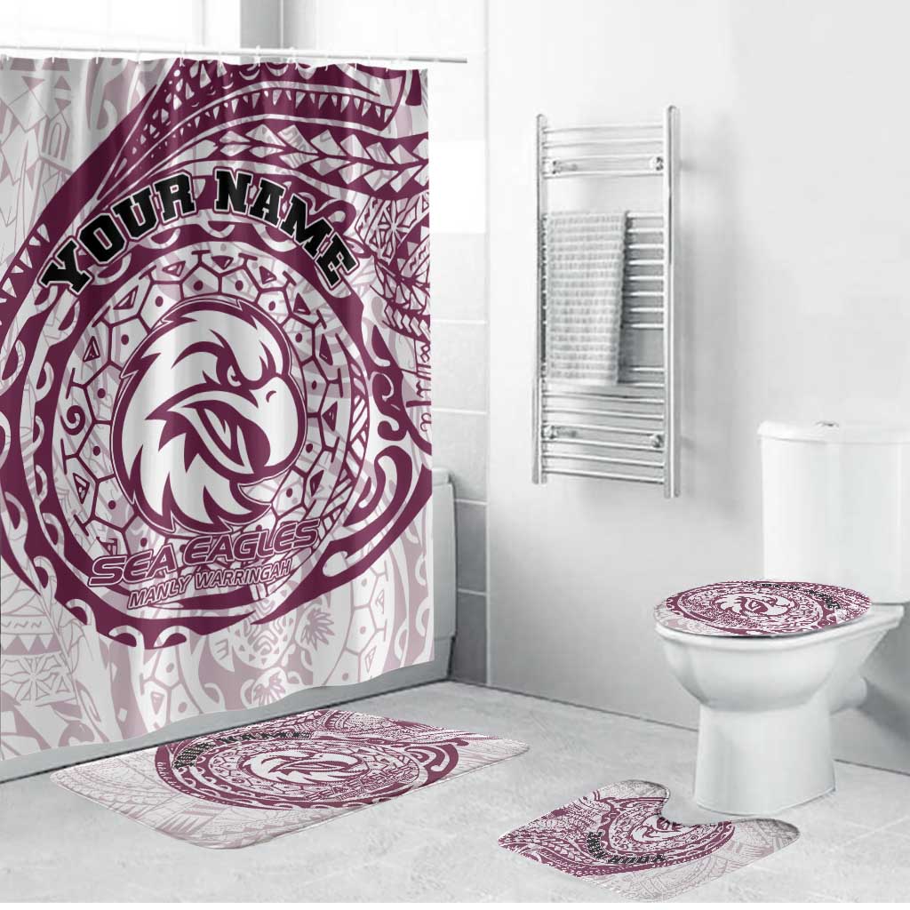 Personalized Manly Warringah Sea Eagles Bathroom Set Polynesian Tribal Chest and Sleeve Tattoo