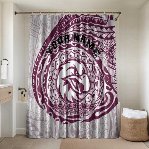 Personalized Manly Warringah Sea Eagles Bathroom Set Polynesian Tribal Chest and Sleeve Tattoo
