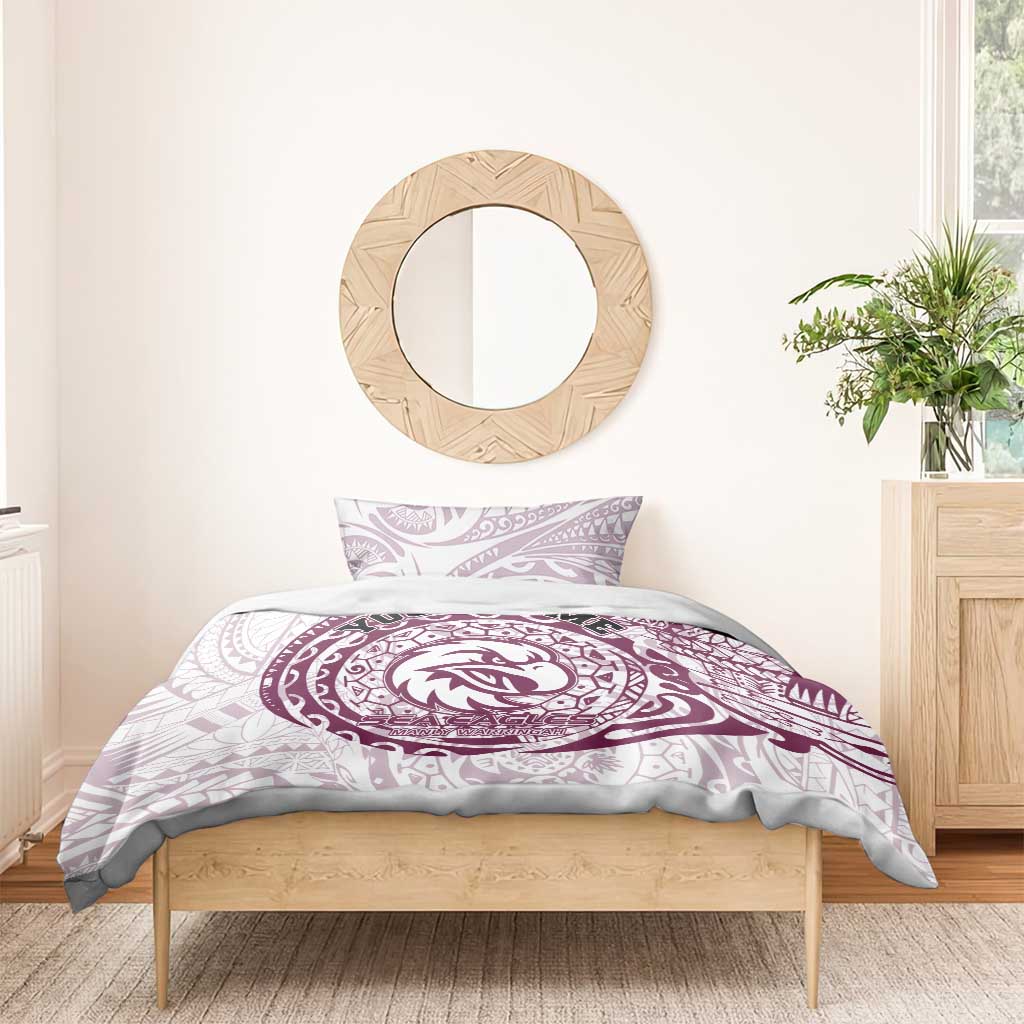 Personalized Manly Warringah Sea Eagles Bedding Set Polynesian Tribal Chest and Sleeve Tattoo