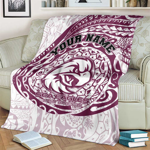 Personalized Manly Warringah Sea Eagles Blanket Polynesian Tribal Chest and Sleeve Tattoo