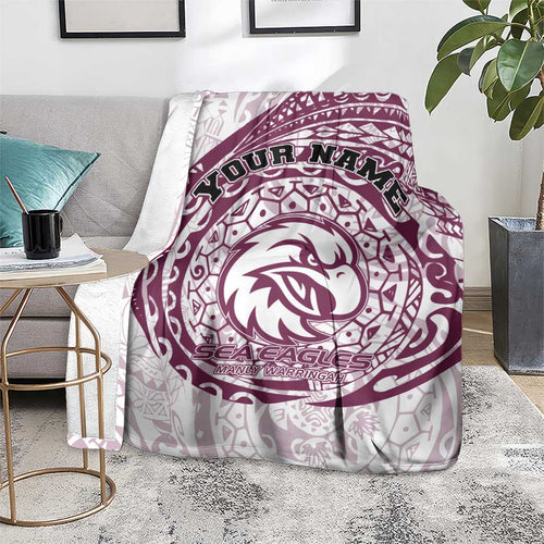 Personalized Manly Warringah Sea Eagles Blanket Polynesian Tribal Chest and Sleeve Tattoo