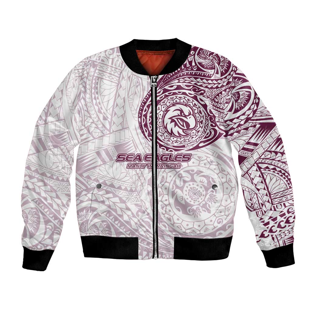 Personalized Manly Warringah Sea Eagles Bomber Jacket Polynesian Tribal Chest and Sleeve Tattoo