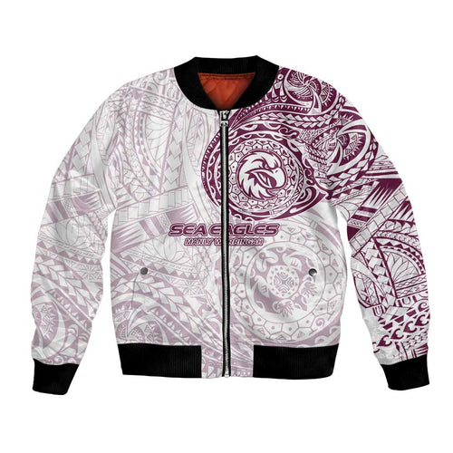 Personalized Manly Warringah Sea Eagles Bomber Jacket Polynesian Tribal Chest and Sleeve Tattoo