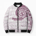 Personalized Manly Warringah Sea Eagles Bomber Puffer Jacket Polynesian Tribal Chest and Sleeve Tattoo