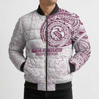 Personalized Manly Warringah Sea Eagles Bomber Puffer Jacket Polynesian Tribal Chest and Sleeve Tattoo
