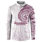 Personalized Manly Warringah Sea Eagles Button Sweatshirt Polynesian Tribal Chest and Sleeve Tattoo