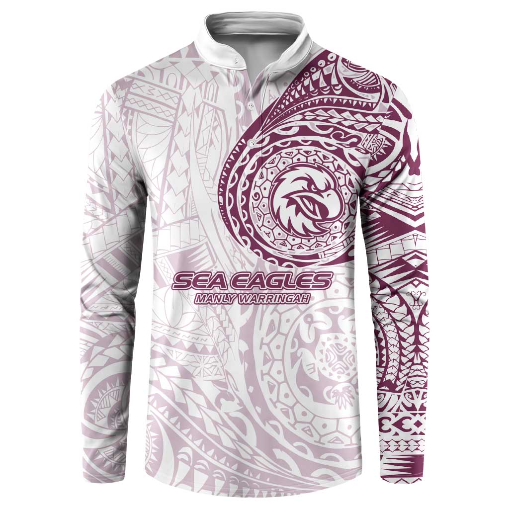 Personalized Manly Warringah Sea Eagles Button Sweatshirt Polynesian Tribal Chest and Sleeve Tattoo