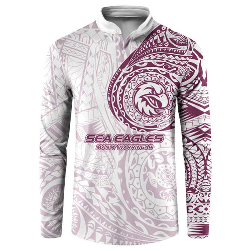 Personalized Manly Warringah Sea Eagles Button Sweatshirt Polynesian Tribal Chest and Sleeve Tattoo