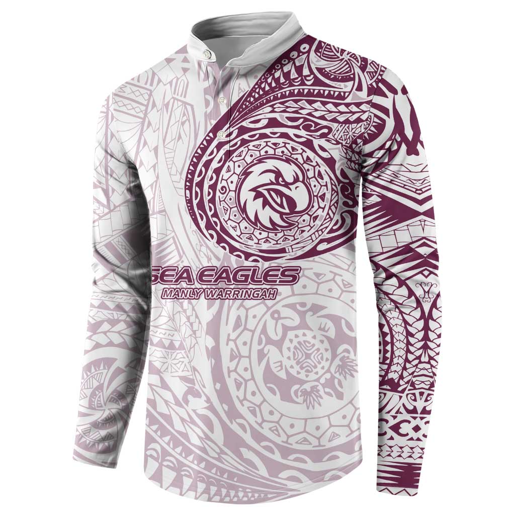 Personalized Manly Warringah Sea Eagles Button Sweatshirt Polynesian Tribal Chest and Sleeve Tattoo