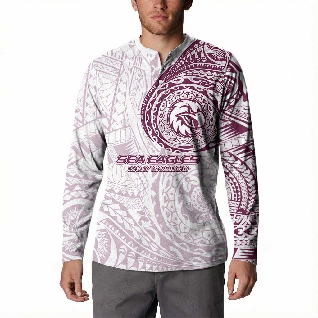 Personalized Manly Warringah Sea Eagles Button Sweatshirt Polynesian Tribal Chest and Sleeve Tattoo