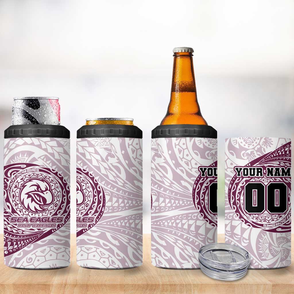 Personalized Manly Warringah Sea Eagles 4 in 1 Can Cooler Tumbler Polynesian Tribal Chest and Sleeve Tattoo