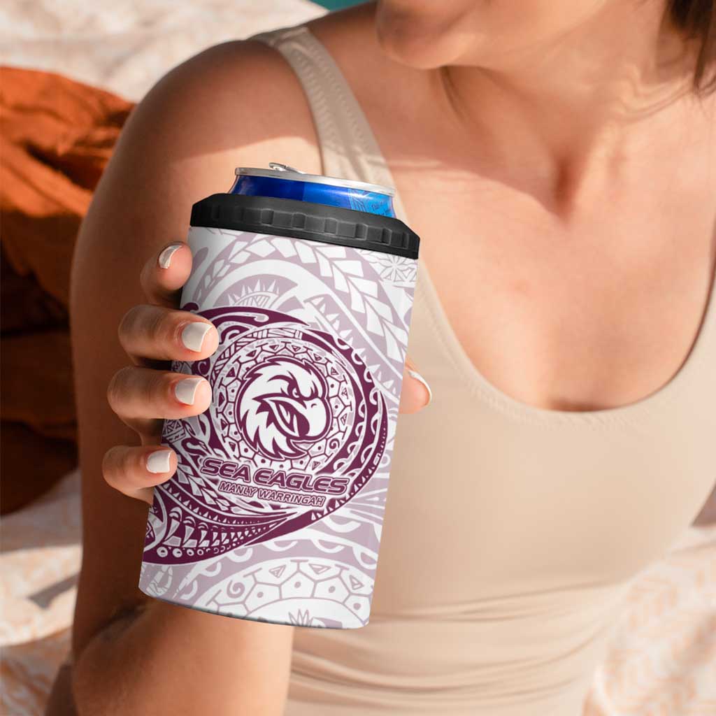 Personalized Manly Warringah Sea Eagles 4 in 1 Can Cooler Tumbler Polynesian Tribal Chest and Sleeve Tattoo