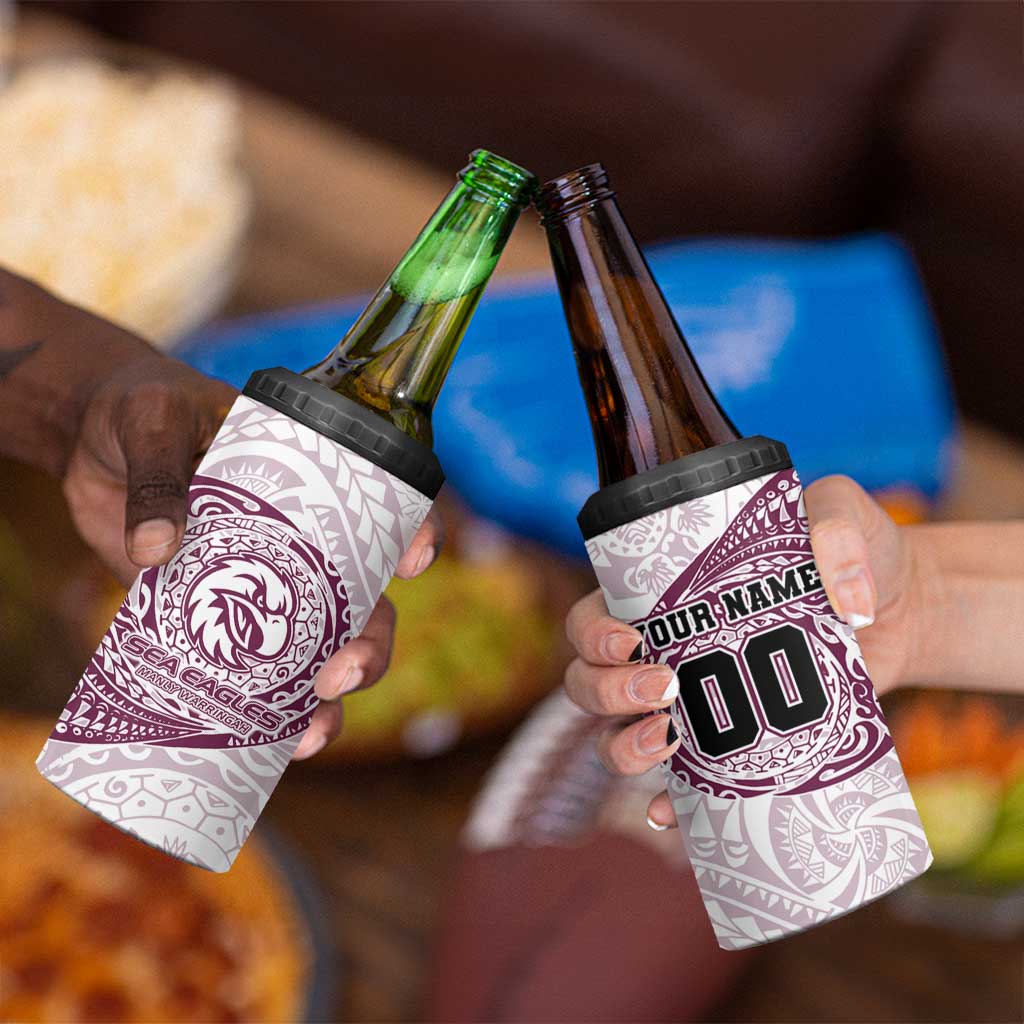 Personalized Manly Warringah Sea Eagles 4 in 1 Can Cooler Tumbler Polynesian Tribal Chest and Sleeve Tattoo