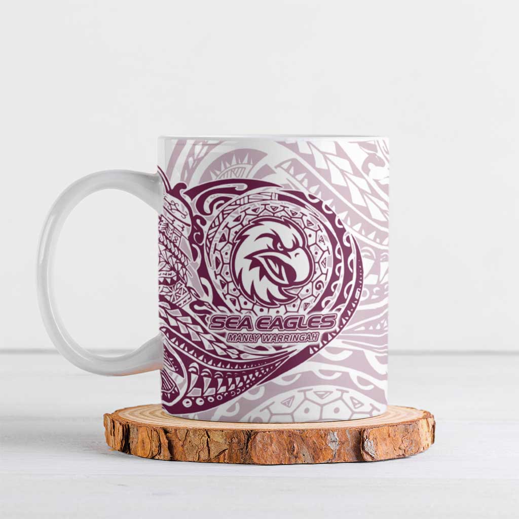 Personalized Manly Warringah Sea Eagles Ceramic Mug Polynesian Tribal Chest and Sleeve Tattoo