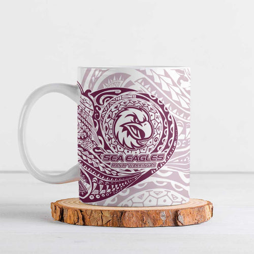 Personalized Manly Warringah Sea Eagles Ceramic Mug Polynesian Tribal Chest and Sleeve Tattoo