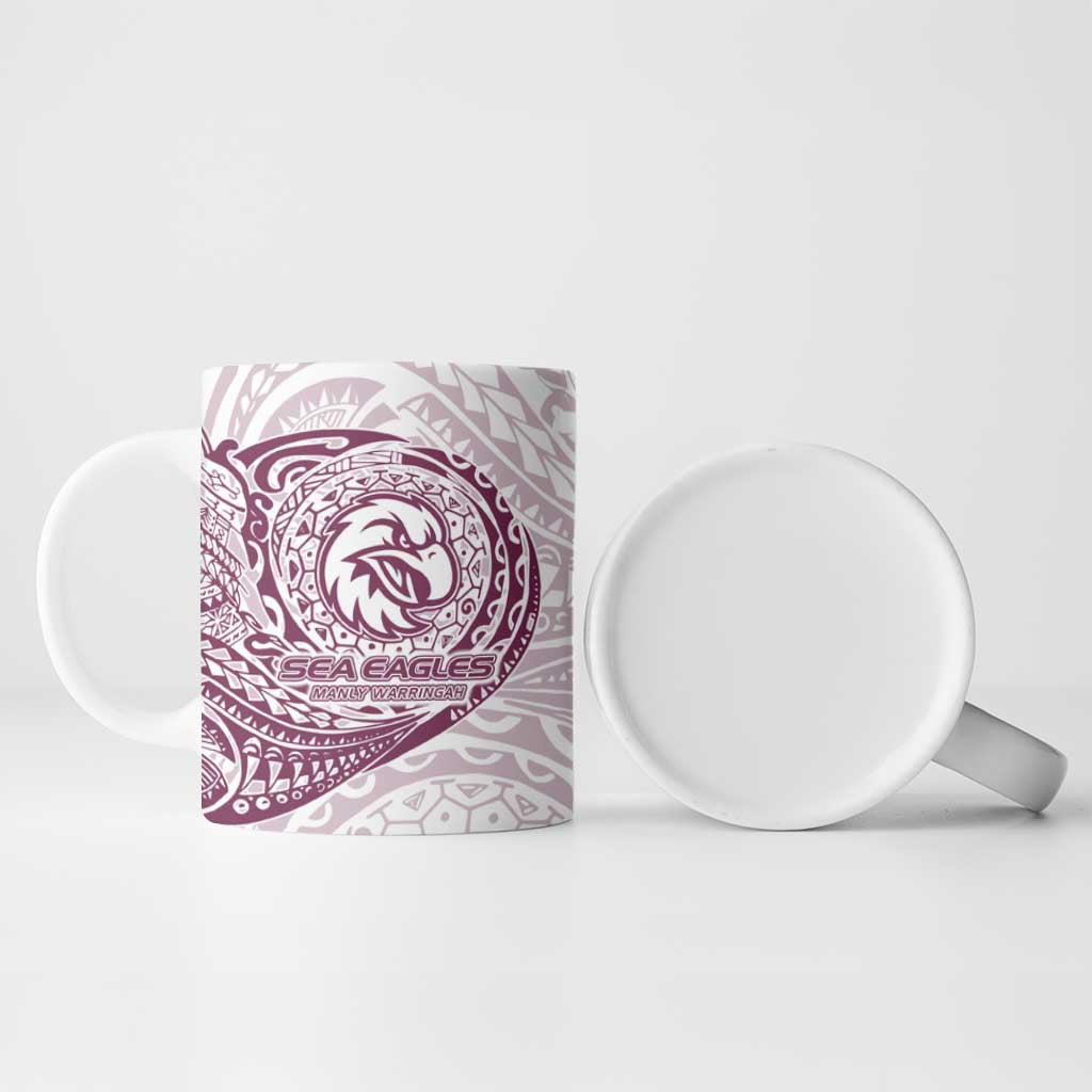 Personalized Manly Warringah Sea Eagles Ceramic Mug Polynesian Tribal Chest and Sleeve Tattoo